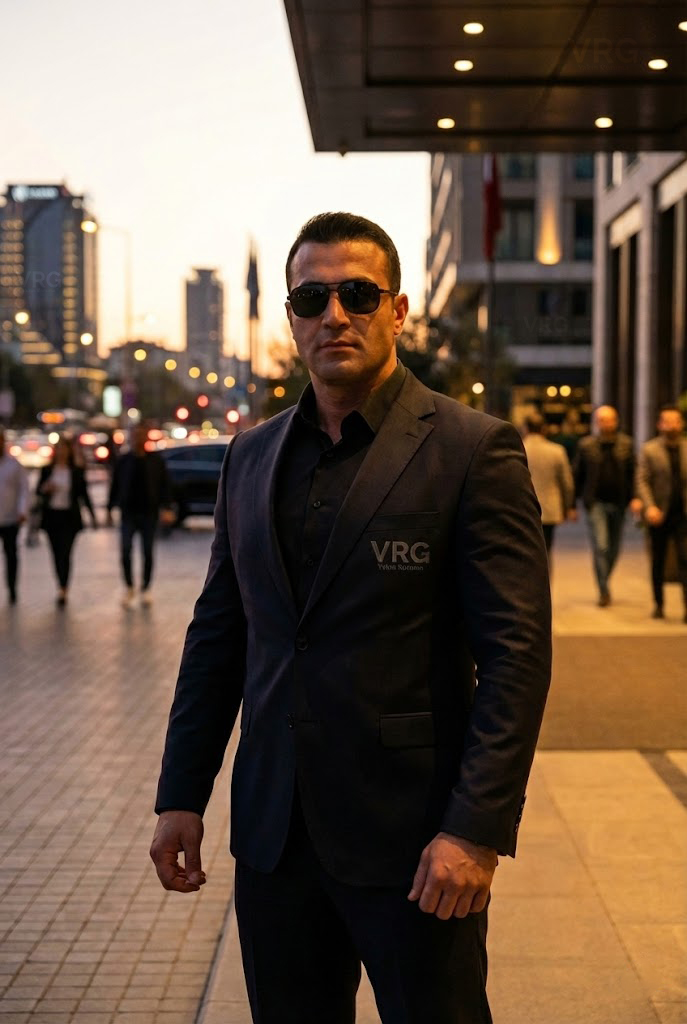 VRG Yakın Koruma profesyonel bodyguard personeli, takım elbiseli özel koruma görevlisi şehir merkezi.