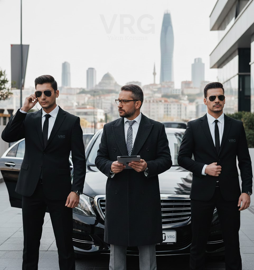 VRG Yakın Koruma Emniyet Korumaları, İstanbul silüeti önünde lüks araçla kurumsal yönetici koruma hizmeti sunuyor.