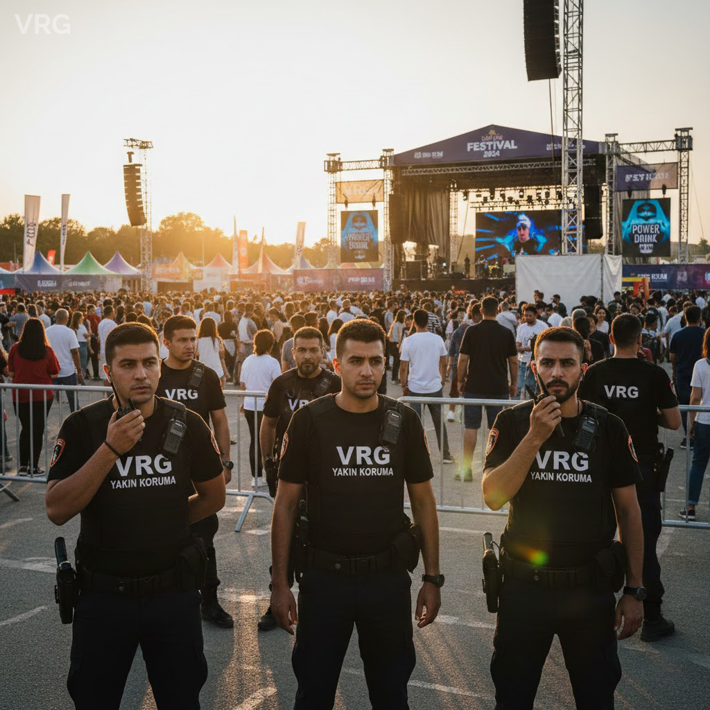 VRG Yakın Koruma personeli, kalabalık bir müzik festivalinde etkinlik ve organizasyon güvenliği sağlıyor.